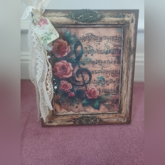 Vintage Music and Roses Art Piece - Picture 2 of 2
